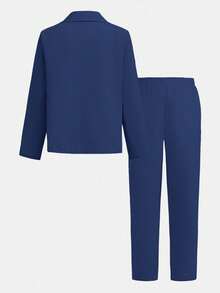 SHEIN Set de 2 piezas Conjunto informal de estilo gentleman para niño preadolescente, chaqueta blazer de unicolor y pantalón formal de cintura elástica, adecuado para fiesta de cumpleaños, evento de noche, actuación, boda