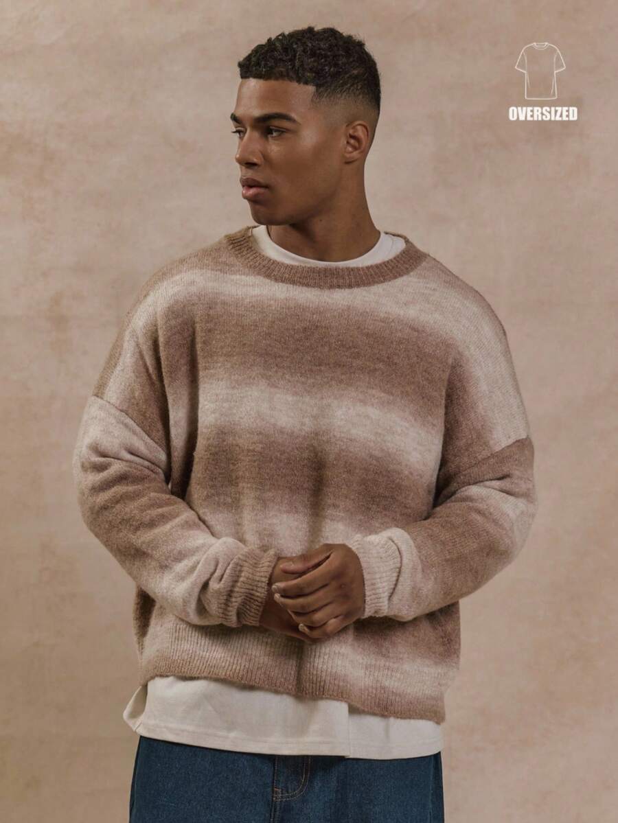 Musero Áo len dài tay dáng rộng, chất liệu mohair, họa tiết sọc ombre, cổ tròn, thích hợp cho mùa Xuân Hè. - Nhiều màu - Xem 1