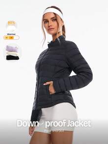 GLOWMODE DreamLyx Chill Soft Smooth Warm Lightweight Sweat-Wicking Water-Repellent Slim-Fit Down-Proof Puffer Jacket Autumn Winter Outdoor Daily Casual - Black - View 1