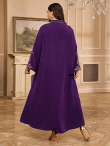 Al Najma Plus Size Women Elegant Embroidered Detail Arabic Style Dress, Autumn - Purple - View 2
