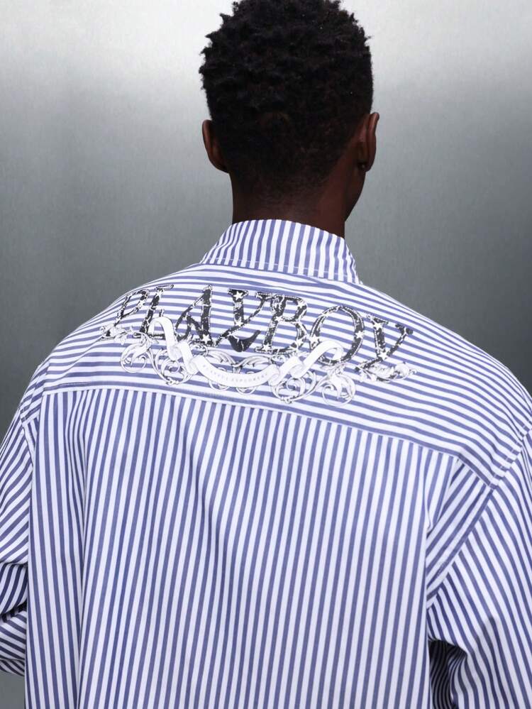 PLAYBOY X SUMWON Regular Fit Striped Button Down Shirt