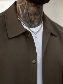 Manfinity Homme Herr enfärgad långärmad sjal med knappar framtill, vintagestil - Kaffebrun - Visa 3