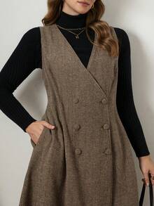 Zelara Jachetă midi kaki fără mâneci, cu talie elastică, toamnă/iarnă - cafea maro - Vizualizare 9