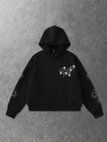 ROMWE MEN Street Life sweat-shirt à capuche graphique décontracté pour hommes, style de rue rétro, automne - Noir - Voir 2