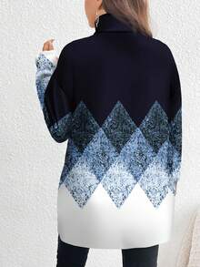 EMERY ROSE 大码格子几何图案高领长款T恤，春秋季