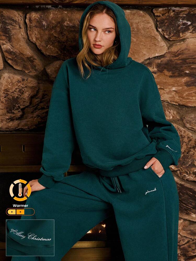 Very Merry Heavyweight Fleece Soft Plush Relaxed Embroidered Hoodie Holiday Christmas Autumn Winter Outdoors Daily Casual Wear