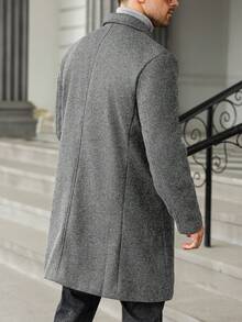 Manfinity Homme Plus Size Men's Casual Solid Color Notched Collar Single-Breasted Wool Blend Coat, Autumn/Winter Men Long Coat Cashmere Men S Clothing Men Outerwear - Light Grey - View 2