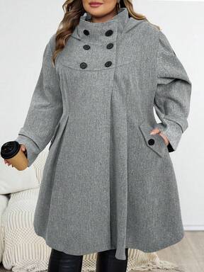 SHEIN CURVE+ Manteau à capuche noir taille cintrée en forme de A pour femmes grandes tailles, style décontracté pour l'automne/l'hiver