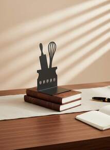 Creative Metal Bookend - Iron Art Hollow-Out Design Book Organizer, Unique Bookshelf Stopper - Black - View 9