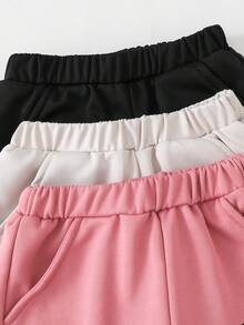 Genkimix Kids 3pcs Girls' Sweatpants, New Multicolor Children's Jogger Pants, Black, White, Pink, With "NEW YORK USA CITY OF HOMES" Letter Print On Side, Loose Fit Cuffed Pants, Suitable For Spring, Autumn, School, Outdoor Play, Daily Wear - Multicolor - View 6