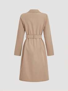 SHEIN MOD 卡其色复古长袖收腰女士风衣，冬季女装，冬季女外套，新年夜，女士夹克，女士套装，长款女士夹克，冬季女外套，优雅夹克，商务女装 - 卡其色 - 查看 3