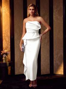 MOTF Soiréza SPLIT RUFFLE STRAPLESS PROM DRESS - White - View 4