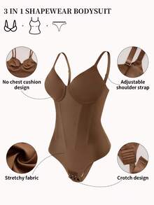 SHEIN 1pc Women Seamless Shapewear, Waist Cincher, Double Layer Firm Control, Comfortable Daily Wear With Snap Closure - Chocolate Brown - View 3