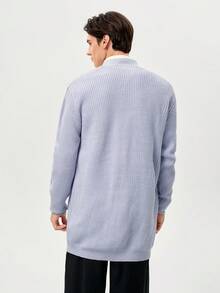 RONVEXI Loose Fit Men's Solid Ribbed Knit Duster Cardigan - Dusty Purple - View 5