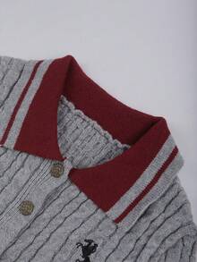 Franclia 两件套复古撞色 Polo 领长袖纽扣针织衫搭配百褶迷你裙，女士休闲套装，秋冬款 - 彩色 - 查看 3