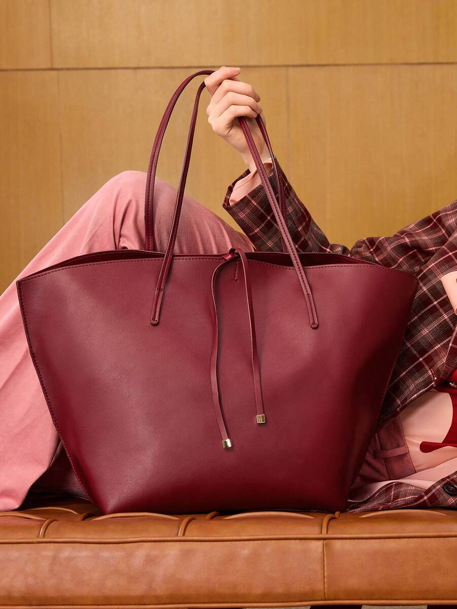 MOTF PREMIUM 女士大容量单肩手提包，带拉链内袋，适合日常通勤、情人节等场合 - 酒紅色 - 查看 1