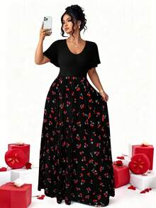 Elenzga Plus Size Elegant Minimalist Holiday Party Ruffle Sleeve Fitted Knit Dress - Multicolor - View 7