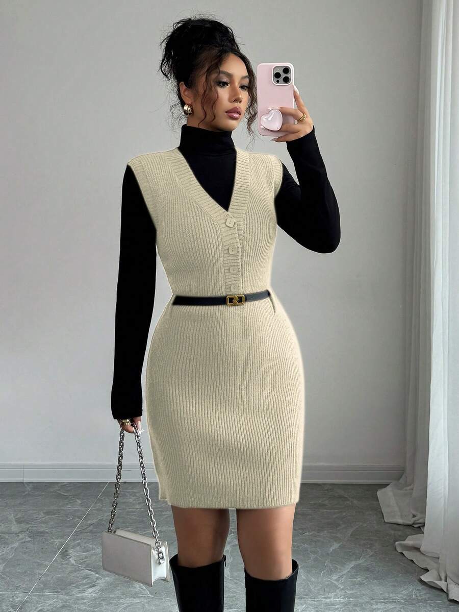 Selianne Váy len nữ phong cách Pháp tối giản thời trang mới - Vàng nhạt - Xem 1