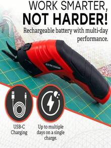 Electric Fabric Scissors(Blue/Red) , Cordless Electric Scissors Fabric Cutter, USB Rechargeable Cloth Cutter For Carpet/Leather/Paperboard/Crafts/Sewing Tools - Multicolor - View 6