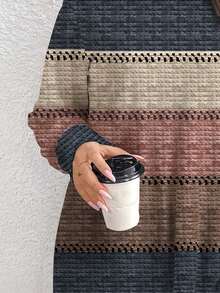 EMERY ROSE Áo thun dài cổ lọ họa tiết sọc khối màu cỡ lớn dành cho nữ, phong cách tối giản, thu/đông - Nhiều màu - Xem 4