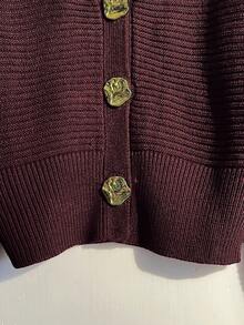 Airaco كارديجان محبوك أنيق للنساء مزين بالمعدن، أكمام طويلة، خريف/شتاء - بني - مشاهدة 4