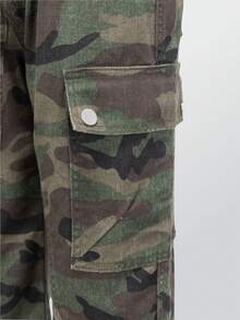 Coolqubz Denimly 男童时尚休闲迷彩牛仔裤，松紧腰带，带大口袋，宽松版型，水洗军绿色 - 軍綠色 - 查看 3