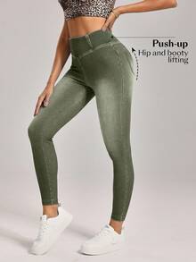 SHEIN Tall Quần Jeans Denim Nữ Fade Casual Casual Casual - xanh quân đội - Xem 3