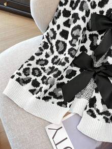 Franclia 大码女式法式豹纹领结无袖针织开衫背心，时尚休闲百搭分层上衣 - 彩色 - 查看 3