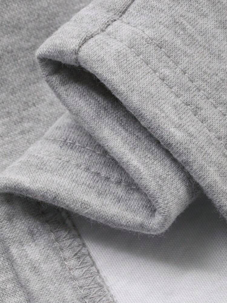 Men's Letter Print Polo Collar Thermal Lined Pullover Sweatshirt Set, Autumn/Winter