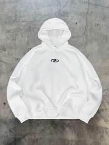 AXEPEAK 男士休闲印花宽松连帽卫衣，秋季款 - 白色 - 查看 6