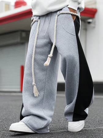 Manfinity Roghcode Men's Casual Contrast Color Loose Fit Sweatpants With Slanted Pockets Baggy Hoodie Baggy Grey Sweatpants Men Men Sweats Gym Sweats Designer Sweatpants Outfits For Men