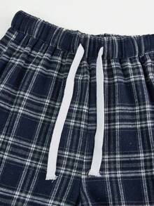 SHEIN Girlism Tween Girls Casual Simple Plaid Drawstring Loose Pants, Suitable For Casual Daily Wear, Back To School - Navy Blue - View 3