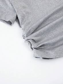 SHEIN ChillGRL 2件套少女条纹短款T恤和阔腿裤套装，休闲时尚装扮 - 灰色 - 查看 7