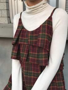 FRIFUL Women's Sleeveless Layered Ruffle Plaid Wide Leg Jumpsuit, Thick Warm Lining For Autumn/Winter Romper - Brown - View 8