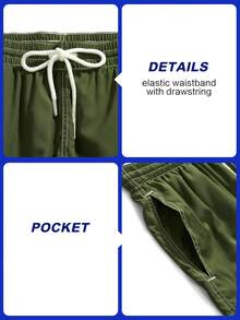 Manfinity Swimmode Quần short đi biển màu trơn thường ngày dành cho nam - xanh quân đội - Xem 7