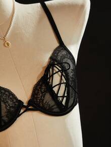 SpicyHot 2 piezas Conjunto de lencería sexy con tirantes cruzados de encaje para mujeres