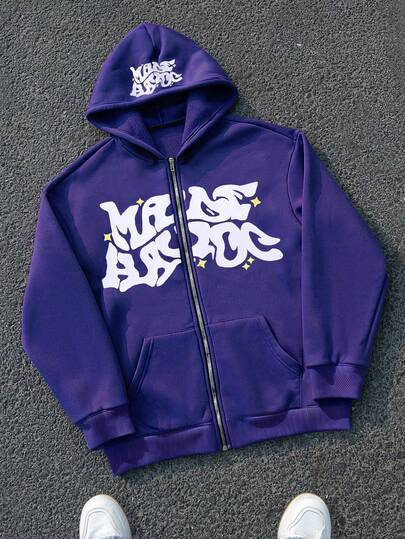 SHEIN Teen Boy/Teen Boys' Casual Everyday Versatile Comfortable Printed Hooded Sweatshirt Anime Sweatshirt Boys Hip Hop Clothing Y2k Zip Up Boys Suitable For Spring/Summer Autumn And Winter, Daily Wear, Sports, Outings, School, Parties, Festivals, Photoshoots