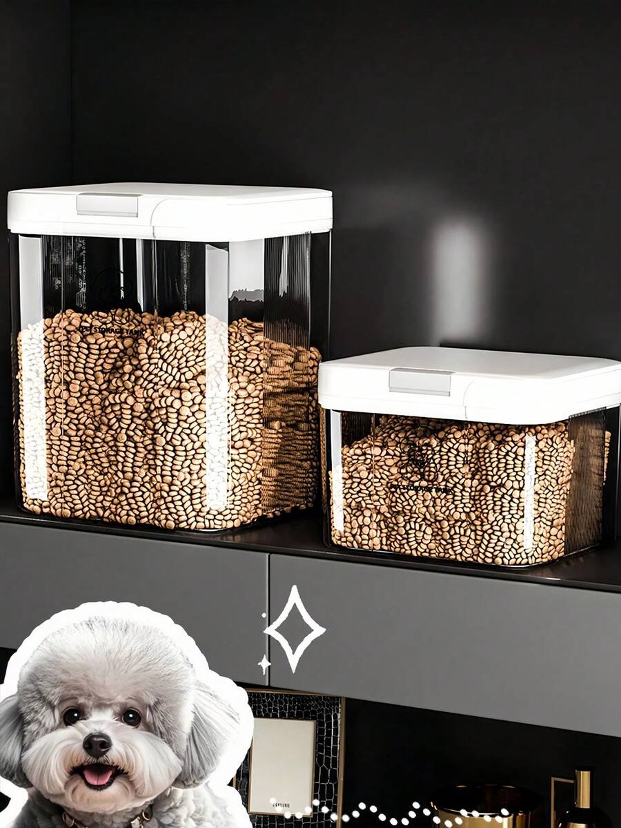 1个2.9升/5升/10升/15升防潮防虫宠物食品储存容器，大容量猫/狗食品储存桶，宠物密封谷物储存，透明设计方便查看剩余食物。 - 彩色 - 查看 1