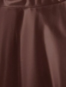 Flirla Plus Size Women Solid Color PU Leather Mini Skirt - Brown - View 4