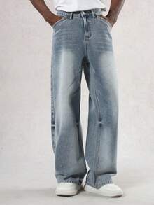 DAZY Autumn Street Style Washed Blue Men's Jeans With Contrast Stitching And Sequin Design - Blue - View 7