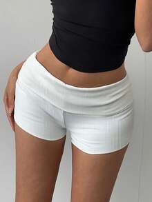 Tseoso 95%纯棉罗纹针织休闲纯色低腰修身运动短裤，适合全年穿着。修身百搭，完美适用于日常穿着、通勤、居家和叠穿。展现柔美少女、清新少女的风格。 - 彩色 - 查看 4