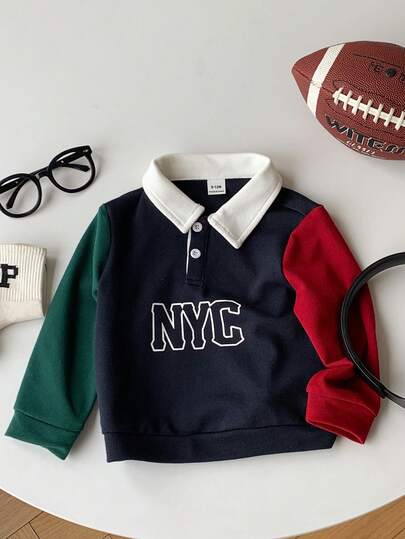 SHEIN Camisa polo de manga larga con bloques de color contrastante para bebé niño/niña, cómoda y elegante para uso casual diario, adecuada para interiores, exteriores, esquí, deportes, fiestas, sesiones de fotos, festivales, Navidad, Año Nuevo, otoño/invierno