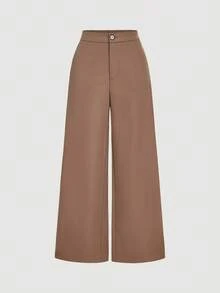 SHEIN MOD Women's Coffee Brown 2 Pieces Set,Summer Business Casual Office Wear,Short Loose-Fit Blazer With Belt & Wide Leg Pants Suit,Elegant Workwear Pantsuit - Brown - View 7