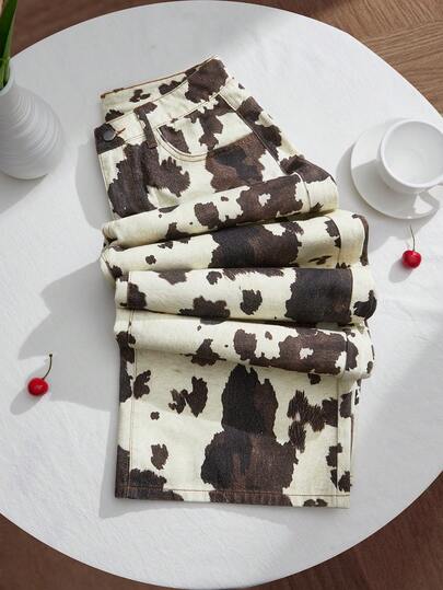 Comfortcana Women's All-Over Print Pocket Casual Versatile Wide Leg Jeans