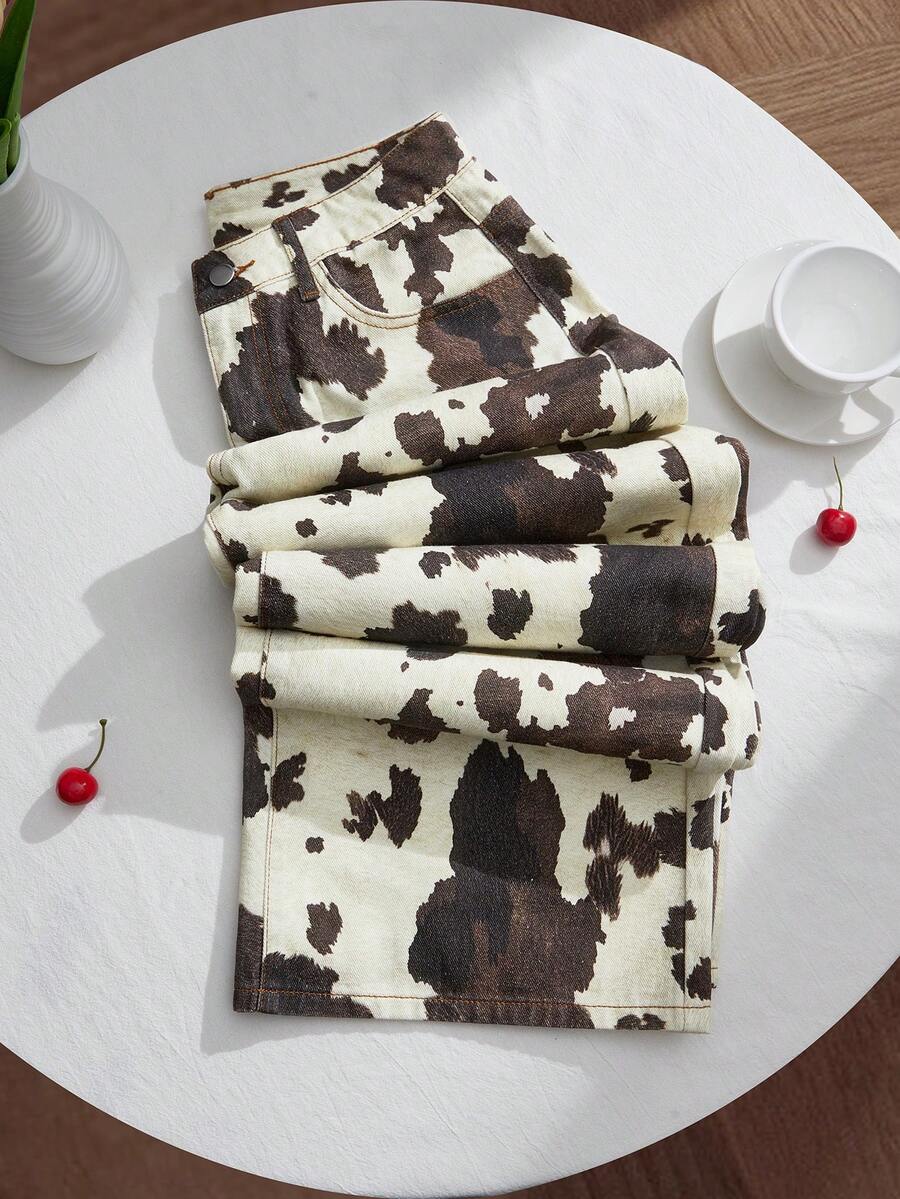 Comfortcana Jeans de pierna ancha versátiles y casuales con bolsillos estampados para mujer - Multicolor - Ver 1