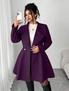 Elenzga Große Größen Mäntel mit tailliertem Design und Metallschnalle - Violett - Übersicht 1