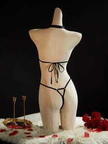 SpicyHot 2pcs/Set Women's Extremely Sexy Wireless Mesh Bra Set - Black - View 8