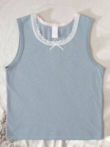 SHEIN 5 Stücke/Set Mädchen weiße Einfarbige elegante, süße Spitzenbesatz bequeme modische Unterhemd Camisoles