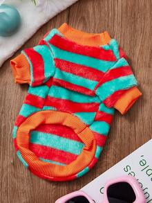 PETSIN 1pc Green Striped Colorful Pet Breathable Warm Hoodie For Autumn And Winter Holiday Leisure, Thick Pet Clothes - Green - View 4