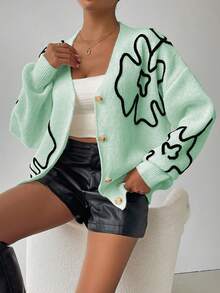 Chiquease Women's Colorblock Pattern Long Sleeve Cardigan - Mint Green - View 6